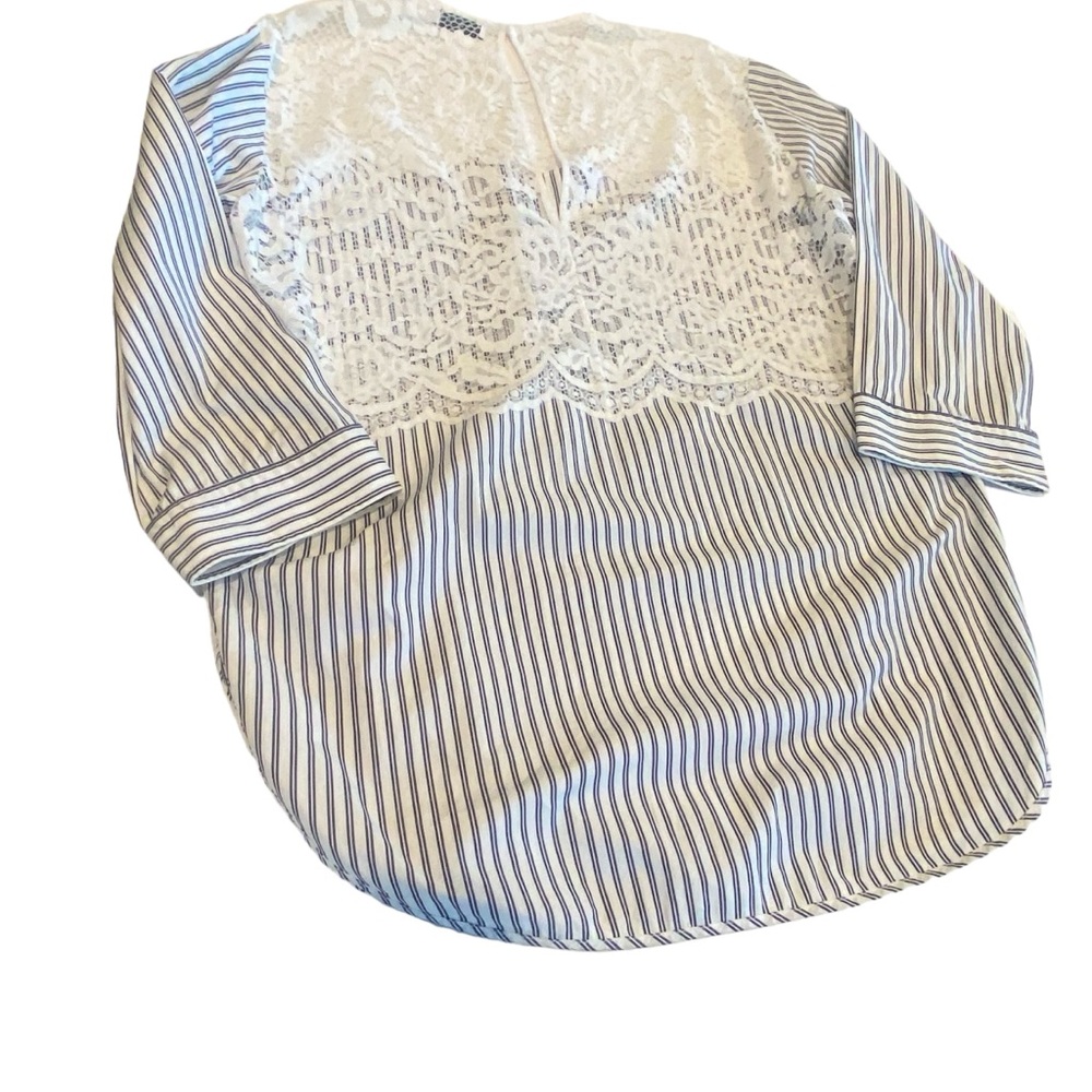 Sandro Navy & White Stripe Lace Detail Tunic Blouse size 2/4 - Picture 2 of 8